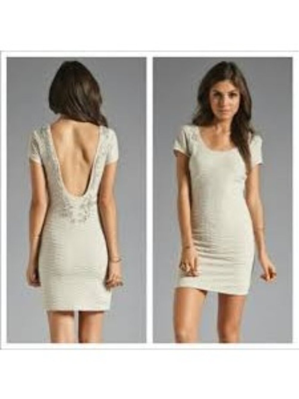 Free People Intimately Beaded Open Back Bodycon Mini Dress Beige Size S